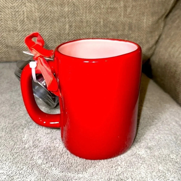 NWT Rae Dunn Red Ceramic LOVE BUG Mug Cup Cookie Cutter Heart Velvet Ribbon 2pc - Picture 3 of 4